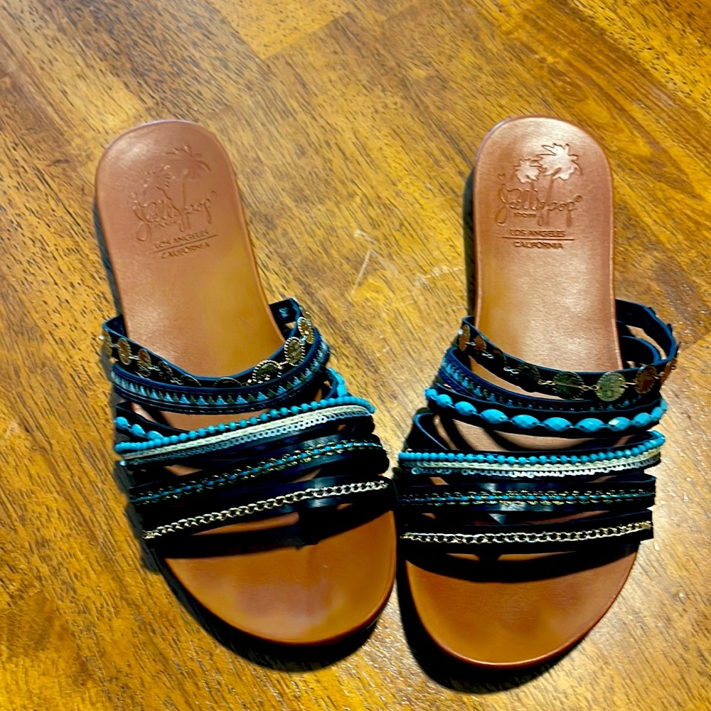Jelly, pop, Lizzie beaded sandals, size 8